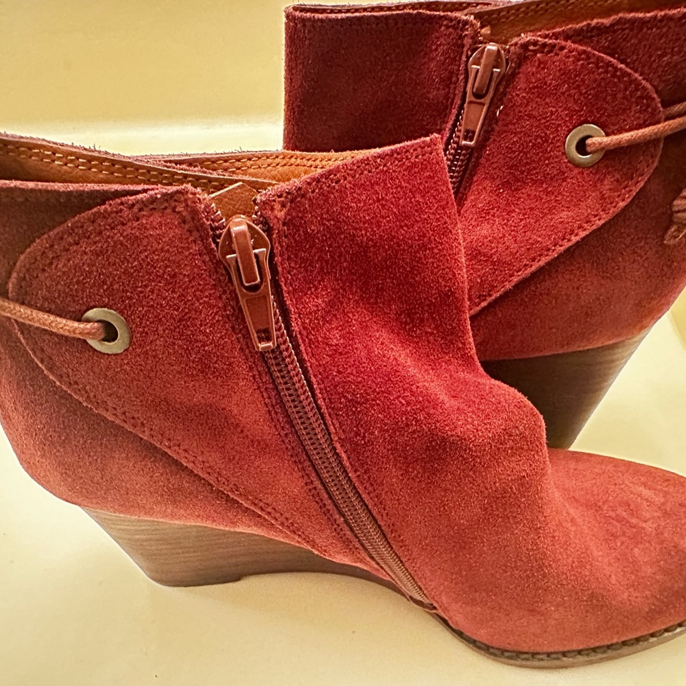 Lucky Brand booties with laces on the heel. 2 1/2 inch heel! Smoke free home!